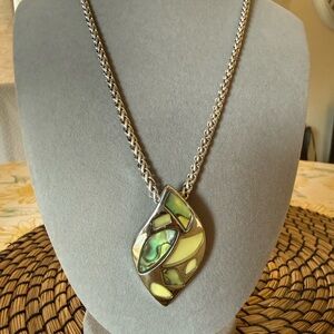 Lia Sophia Silver Necklace with Green and Cream Pendant abalone